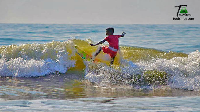 Surfing in mahabalipuram beach